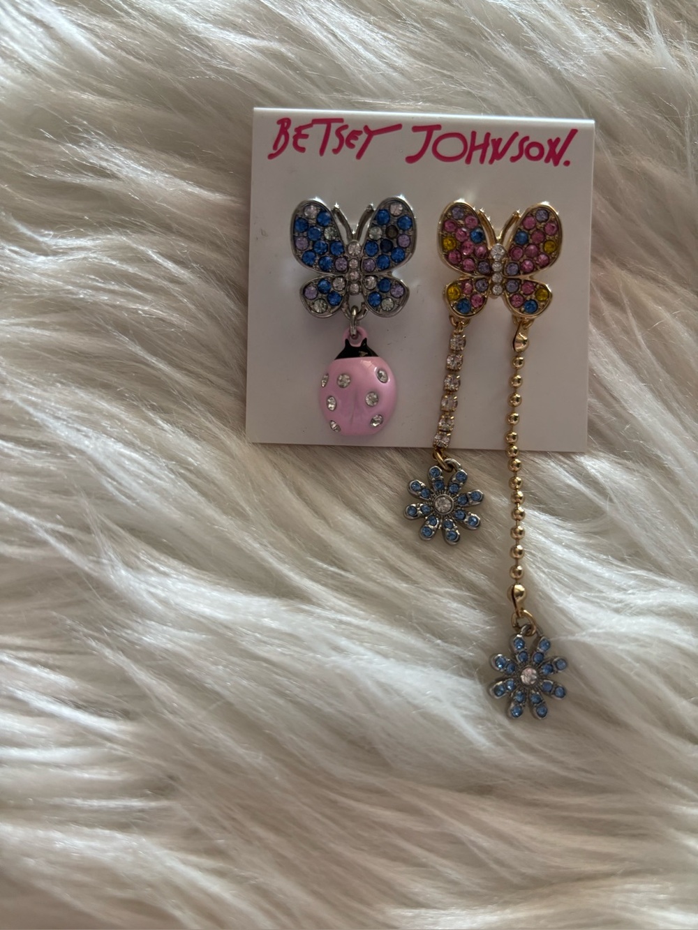 Betsey Johnson Pink, Blue & Multicolor Butterfly Mismatched Earrings